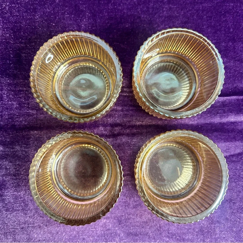 ‼️SOLD‼️ Set of Four Ribbed Glass Tea Light Candle Holders - Picture 3 of 10